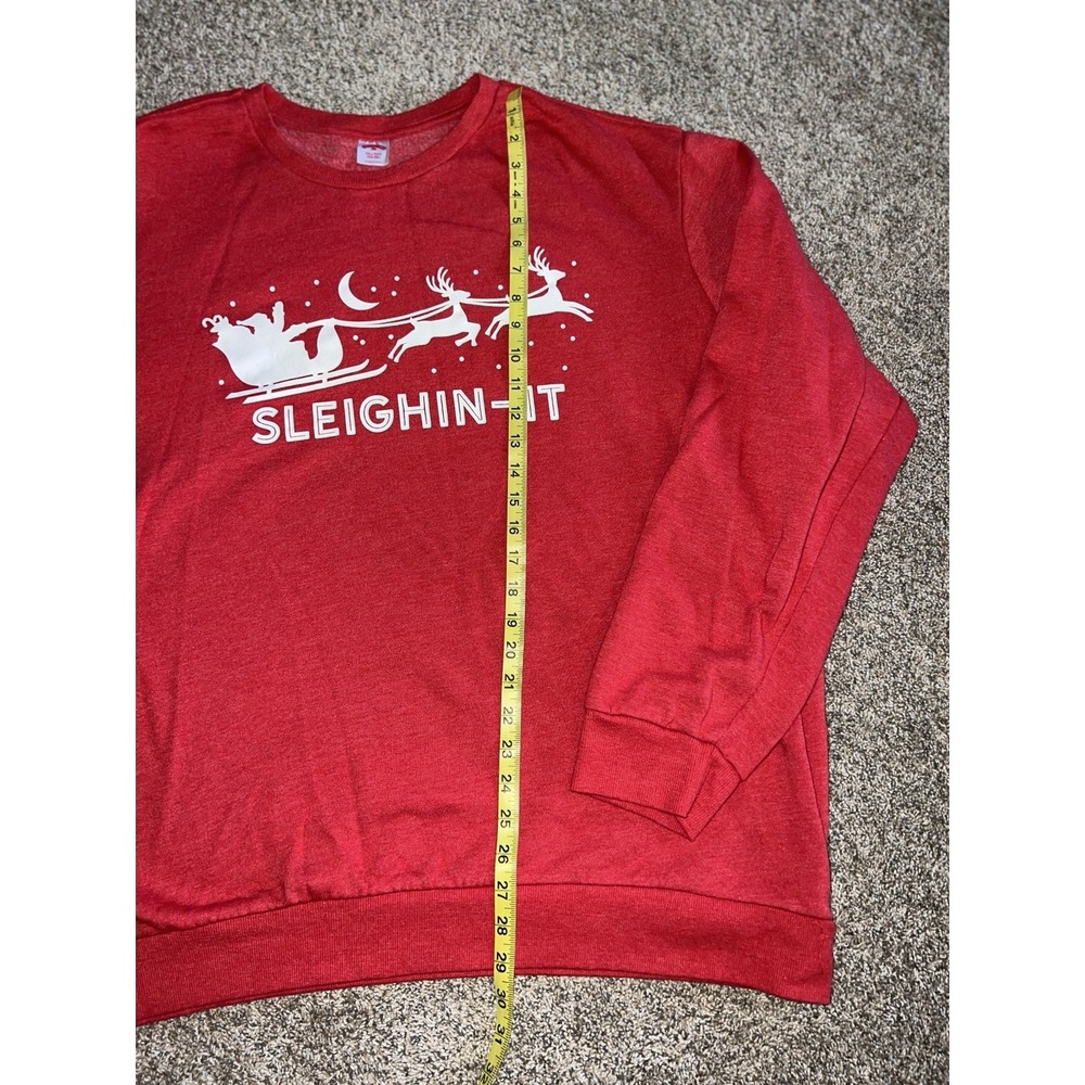 Red Sleighin It Crewneck Christmas Santa Reindeer Holiday Sweatshirt 3XL 54-56 - Picture 6 of 8